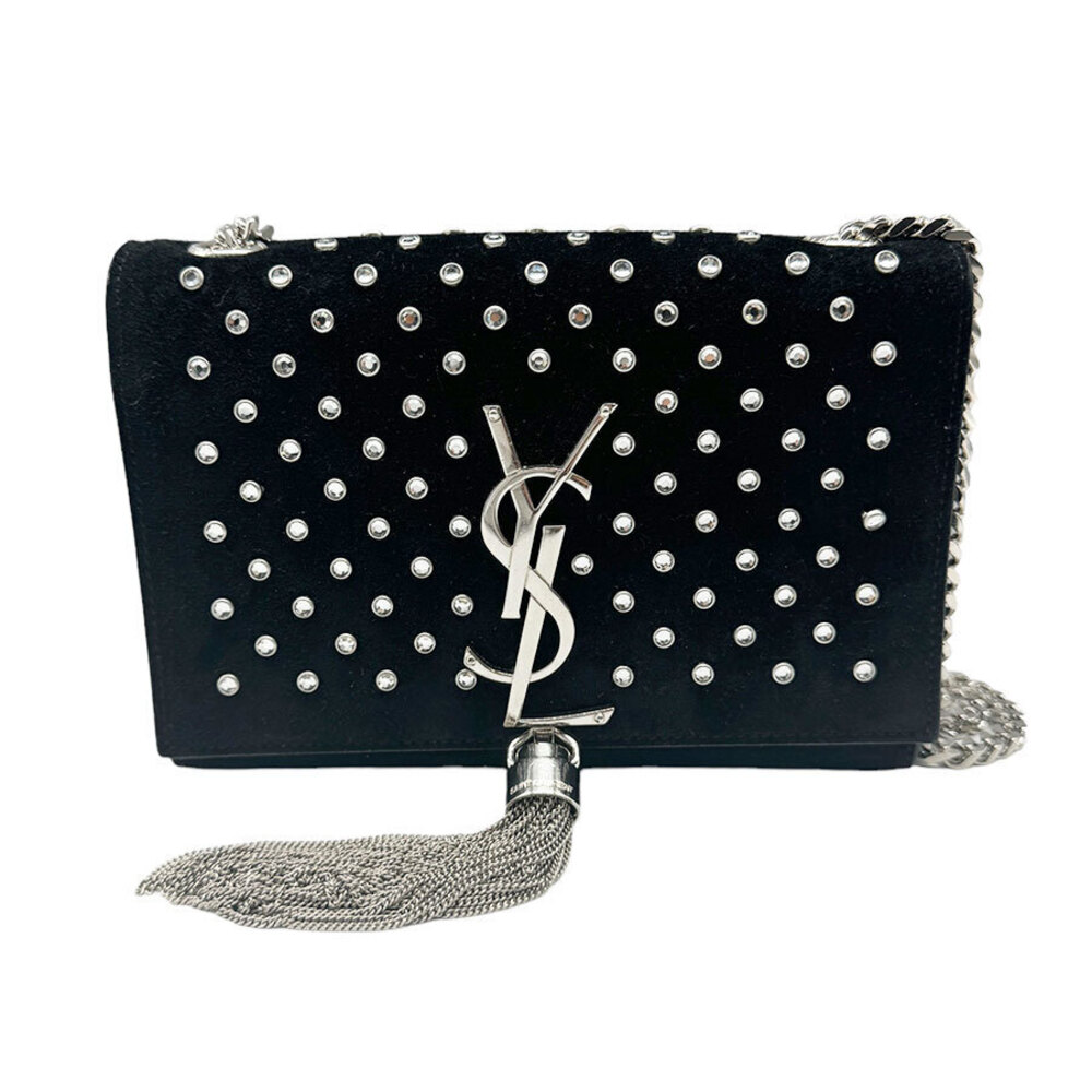 Saint Laurent Crossbody bag suede metal rhinestone black silver